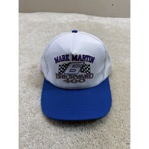 Vintage 90s Nascar Mark Martin Brickyard 400 Snapback Hat Cap White Blue Racing